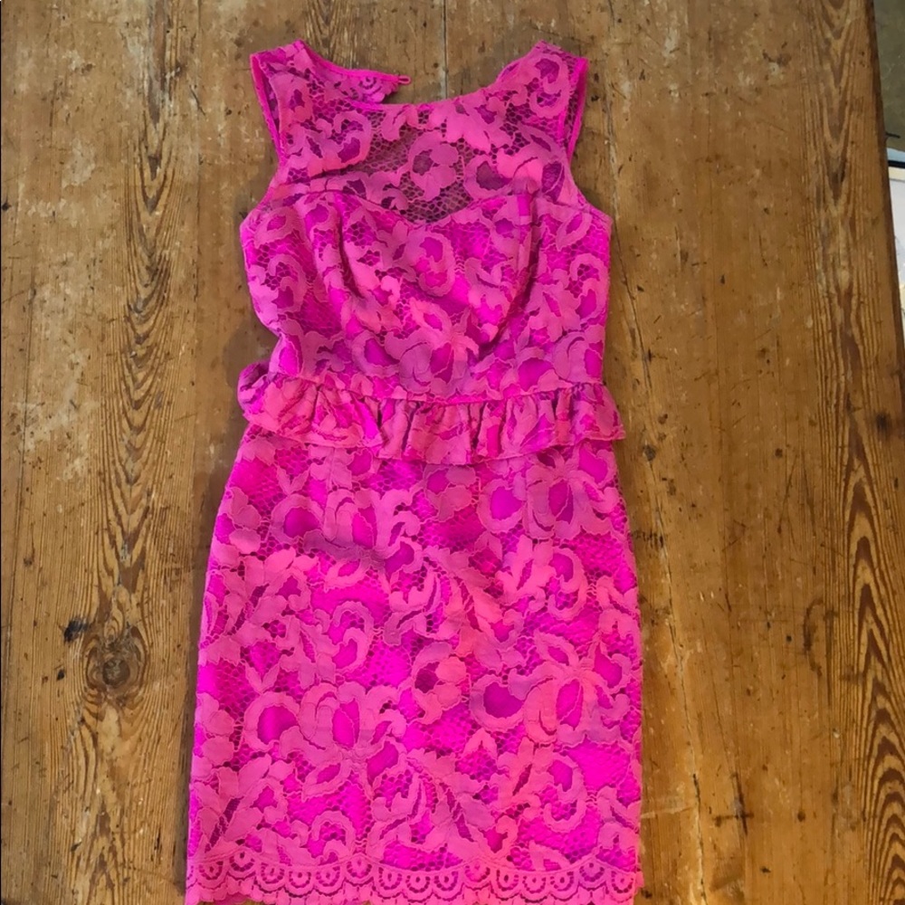 Hot pink, lace, peplum, Lilly Pulitzer dress